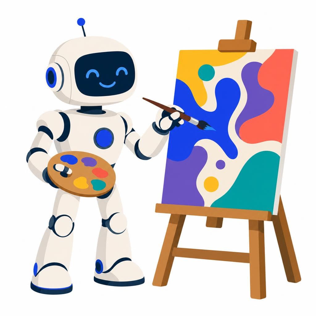 Robot artist illustration, raw model output compared with the CleanVector vector, ai image