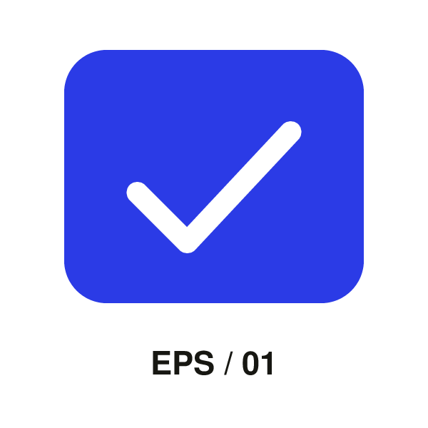 Rendered EPS with a blue checkmark badge and EPS / 01 lettering